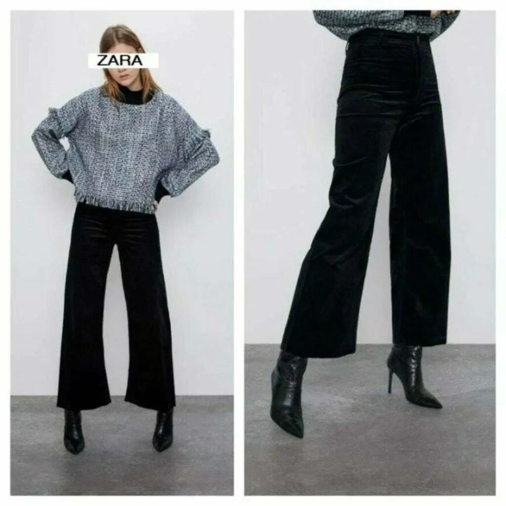ZARA Pitch Black Corduroy Pants Jeans - Picture 14 of 14